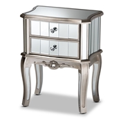 Baxton Studio Elgin Contemporary Glam and Luxe Brushed Silver Finished Wood and Mirrored Glass 2-Drawer Nightstand